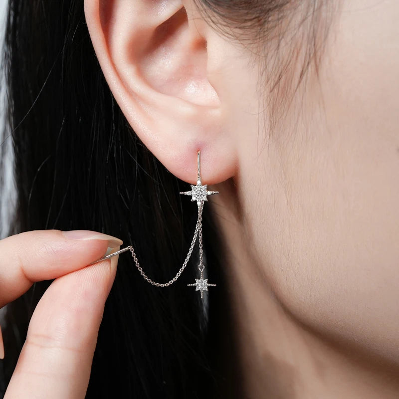 AINUOSHI Exquisite Moissanite Tassel Chain Dangle Earrings for Women 925 Sterling Silver Pierced Ear Stud Earrings Jewelry Gfit