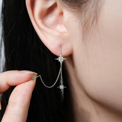 AINUOSHI Exquisite Moissanite Tassel Chain Dangle Earrings for Women 925 Sterling Silver Pierced Ear Stud Earrings Jewelry Gfit
