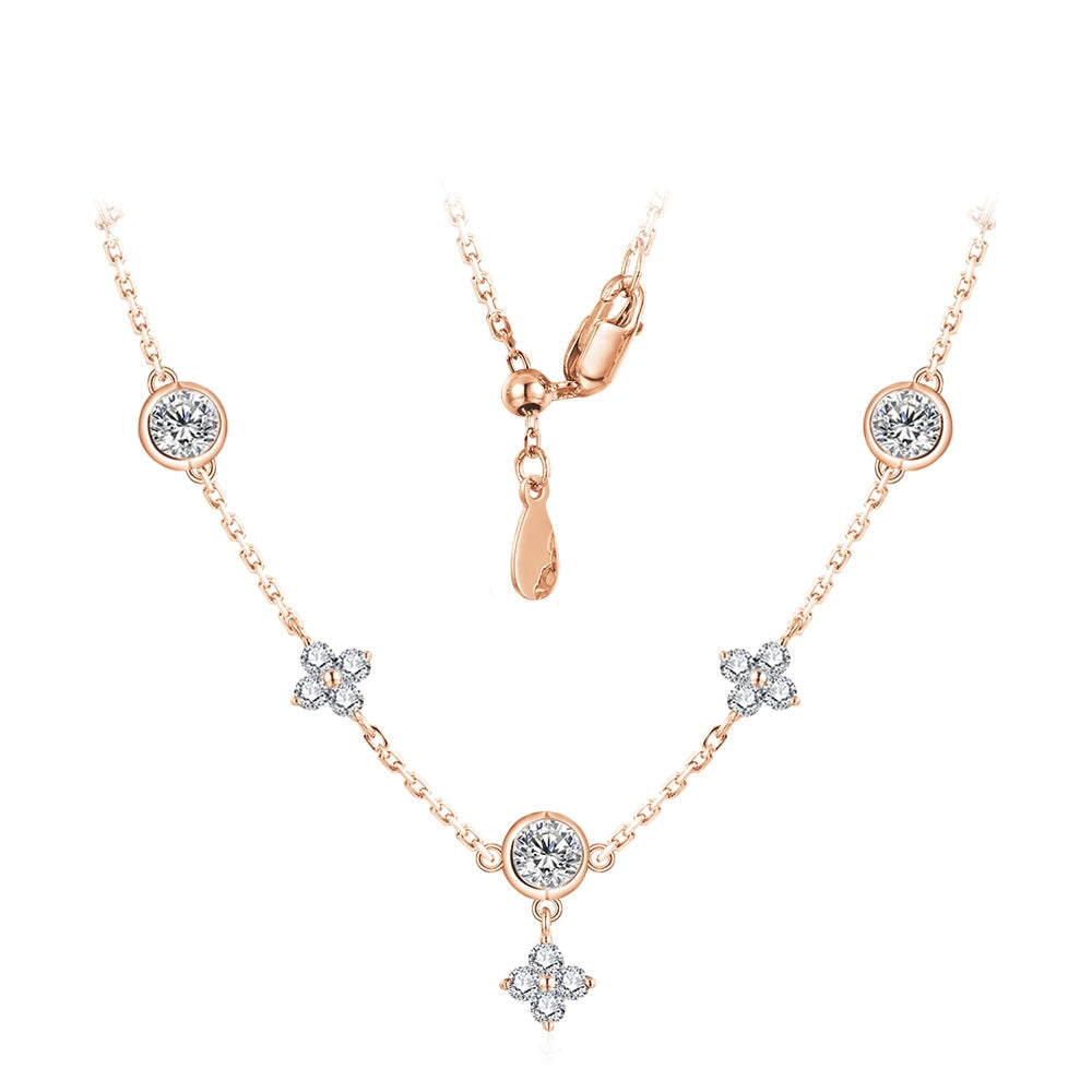 925 Silver White Gold Plated Flowers Pendent Necklace