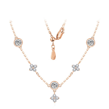 925 Silver White Gold Plated Flowers Pendent Necklace