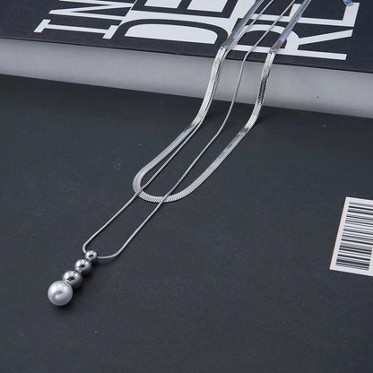 Snake Chain Pendant Pearl Necklace18K Plated