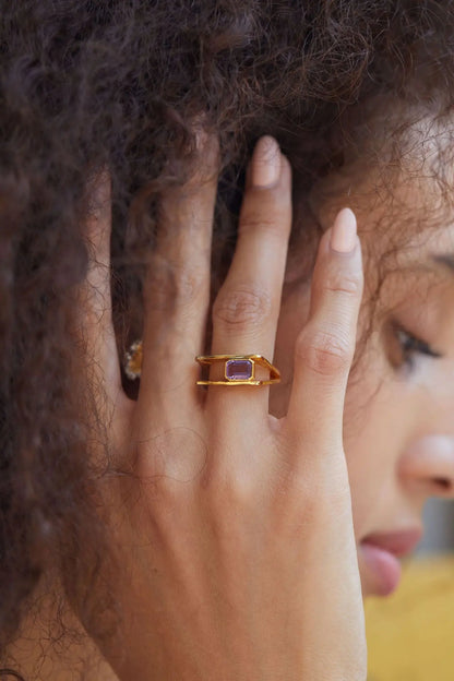 925 Silver Gold Plated Hollow Duet Statement Rings