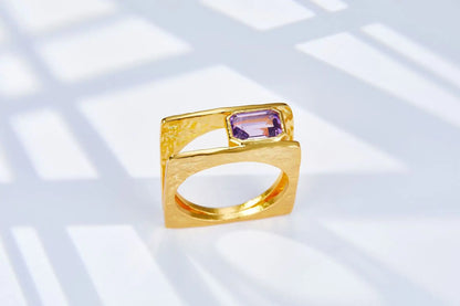925 Silver Gold Plated Hollow Duet Statement Rings