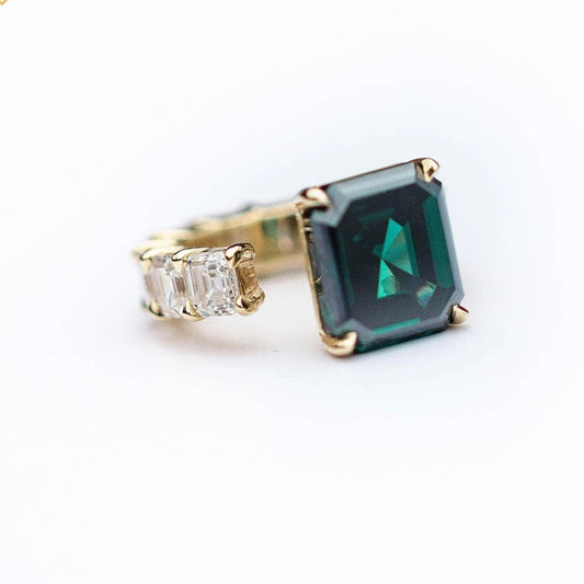 ORELIA Moissanite Ring 8 Carat 12x10.5mm Asscher Cut Dark Green Moissanite In 9K Yellow Gold Asschers Full Eternity Band