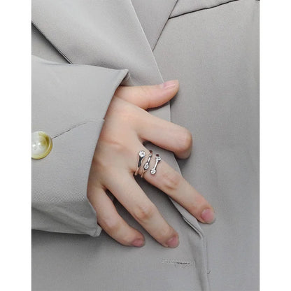 F.I.N.S Luxury S925 Sterling Silver Zircon Opening Ring Women Irregular Multi-Layer Cubic Zirconia Finger Fashion Fine Jewelry