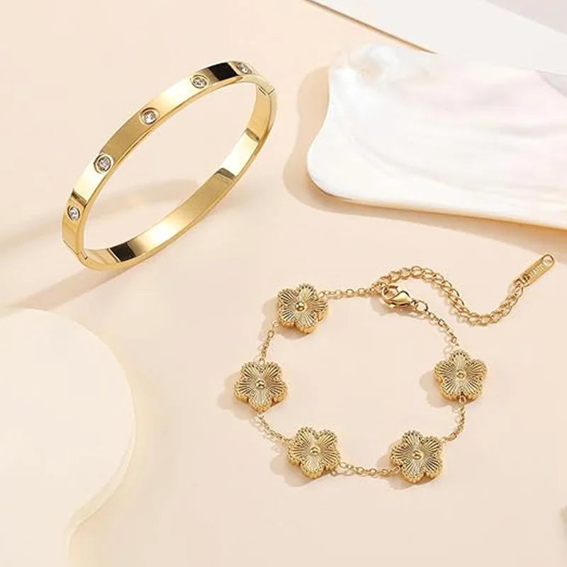 Gold Plated Bracelet Love bangle Set