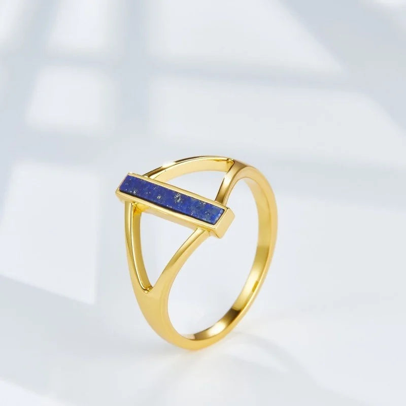 925 Silver 18K Gold Plated Lapis Lazuli Geometric Ring
