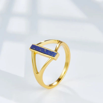 925 Silver 18K Gold Plated Lapis Lazuli Geometric Ring