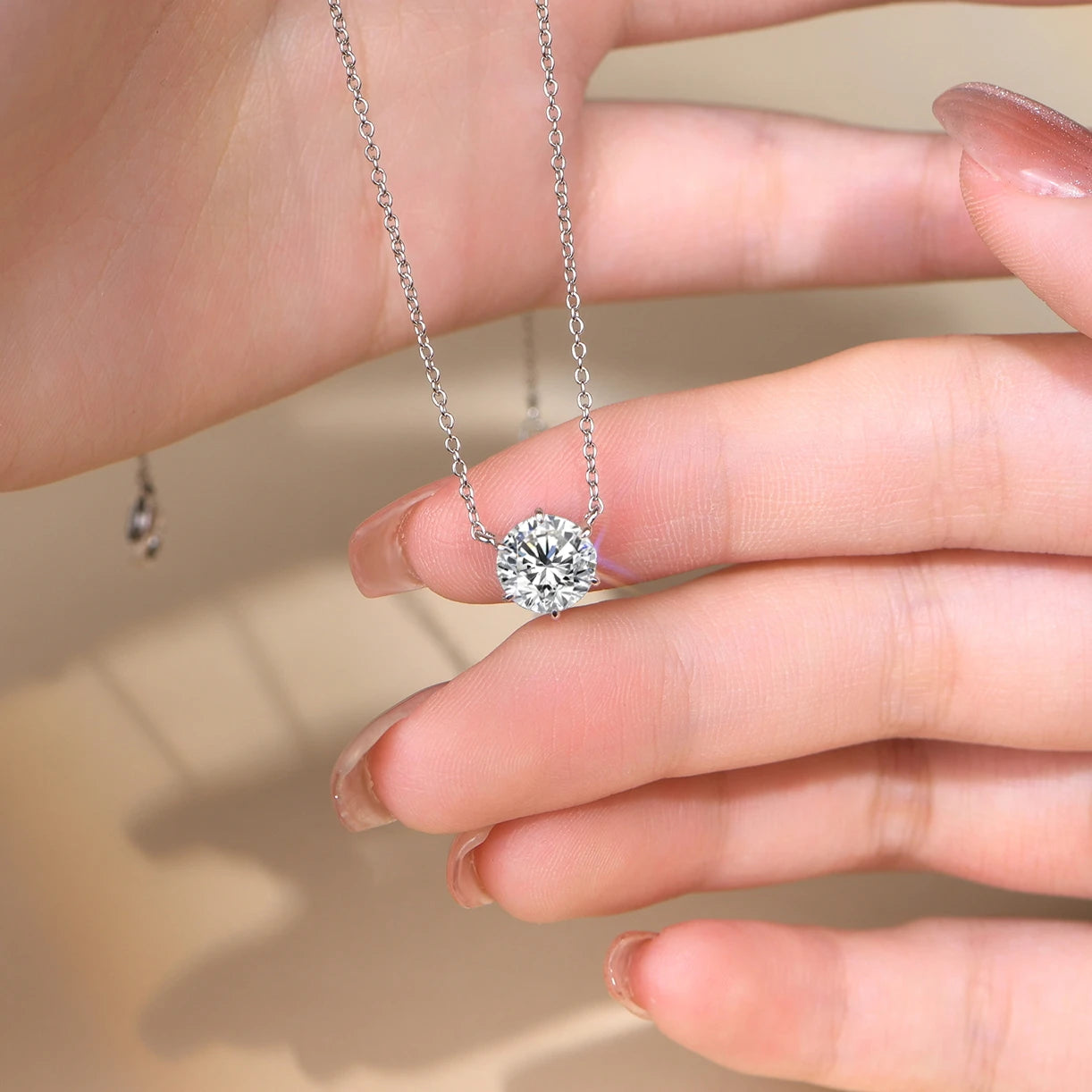 925 Silver Pendant Round Cut Necklace