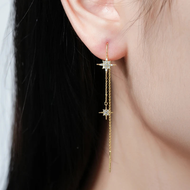 AINUOSHI Exquisite Moissanite Tassel Chain Dangle Earrings for Women 925 Sterling Silver Pierced Ear Stud Earrings Jewelry Gfit