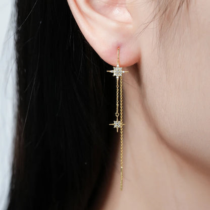 AINUOSHI Exquisite Moissanite Tassel Chain Dangle Earrings for Women 925 Sterling Silver Pierced Ear Stud Earrings Jewelry Gfit