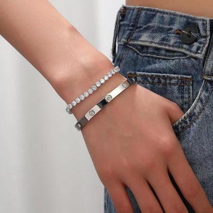 Love Dangles Bracelets Cubic Zirconia Cuff Bangle