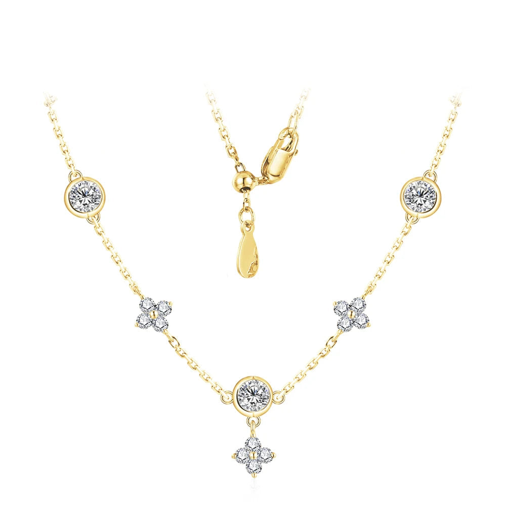 925 Silver White Gold Plated Flowers Pendent Necklace