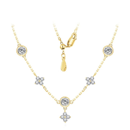 925 Silver White Gold Plated Flowers Pendent Necklace