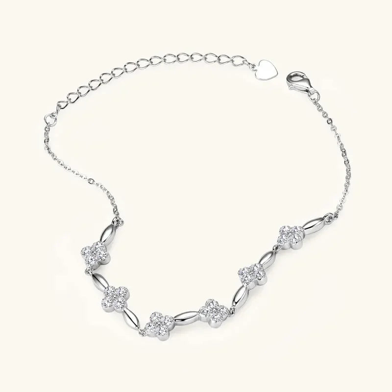 2mm Moissanite Bracelet 925 Sterling Silver Four-leaf Flower Adjustable Chain Bracelets for Women Girl Charm Hand Jewelry