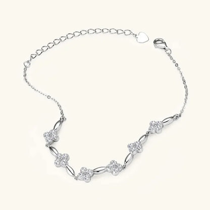 2mm Moissanite Bracelet 925 Sterling Silver Four-leaf Flower Adjustable Chain Bracelets for Women Girl Charm Hand Jewelry