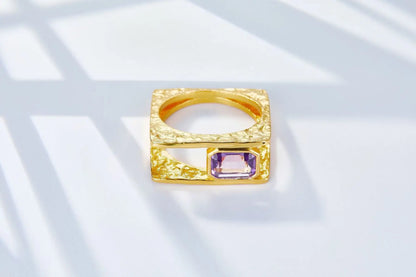 925 Silver Gold Plated Hollow Duet Statement Rings
