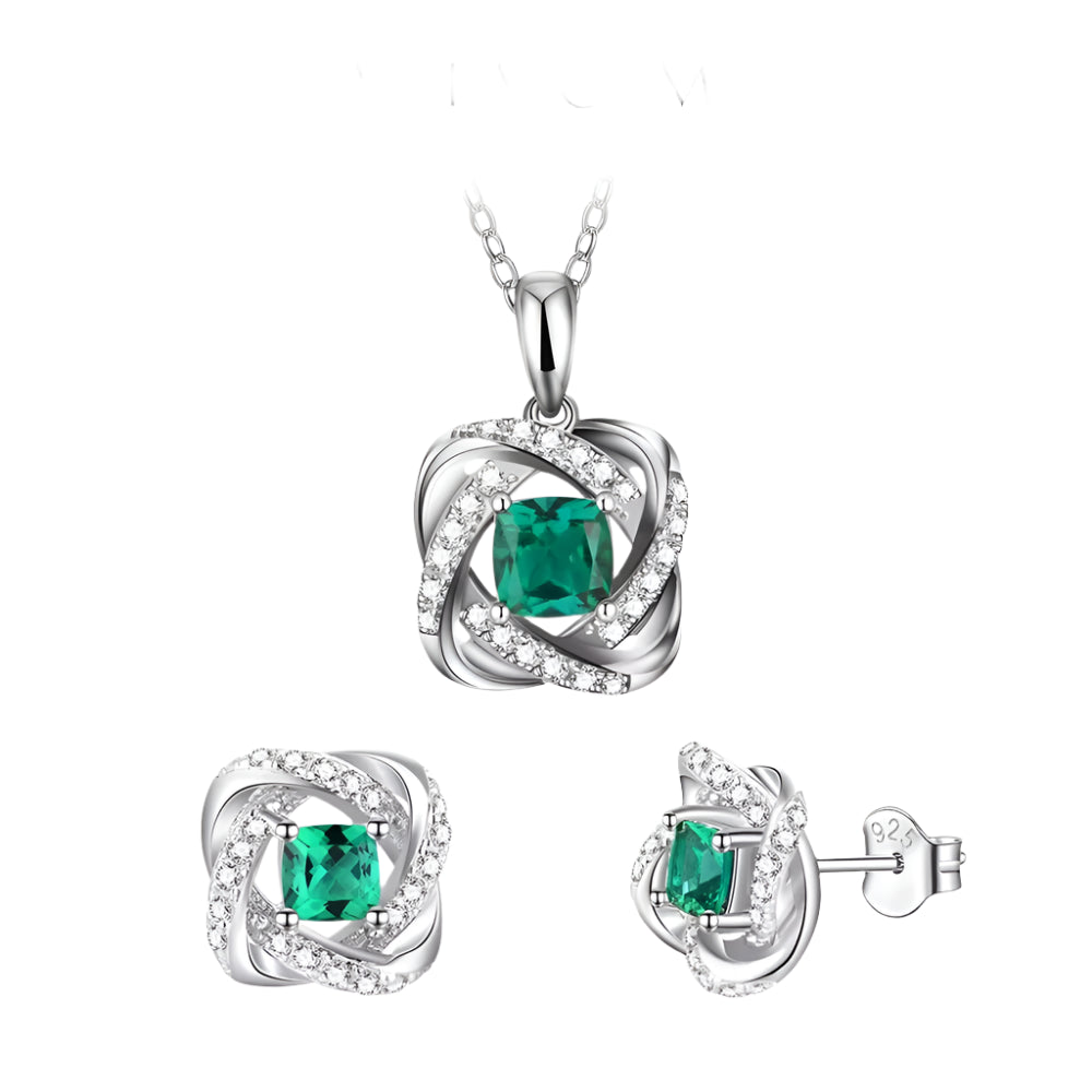 S925 Sterling Silver Lab Grown Emerald Gemstone Jewelry Set