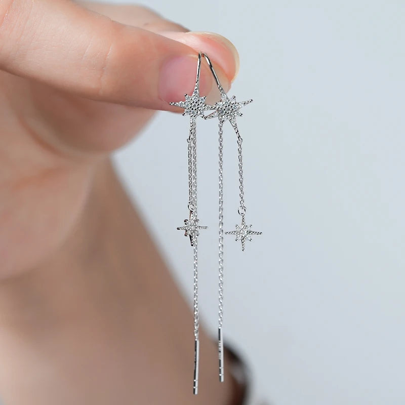 AINUOSHI Exquisite Moissanite Tassel Chain Dangle Earrings for Women 925 Sterling Silver Pierced Ear Stud Earrings Jewelry Gfit