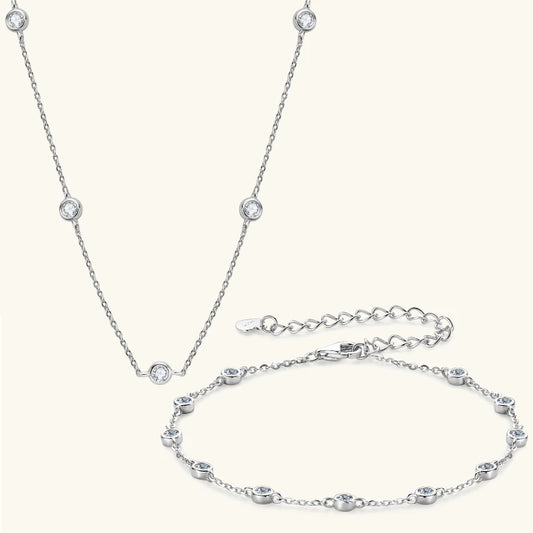18K Gold Plated 2.5mm Bezel All Moissanite Necklace and Bracelet Jewelry Set for Women 100% 925 Silver Chian Birthday Party Gift