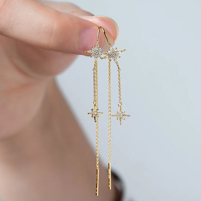 AINUOSHI Exquisite Moissanite Tassel Chain Dangle Earrings for Women 925 Sterling Silver Pierced Ear Stud Earrings Jewelry Gfit