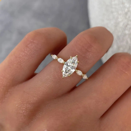 Orelia Moissanite Diamond Rings 2 Carat Marquise Cut Shape 9k Pure Gold Ring for Woman Wedding Fine Jewelry With GRA