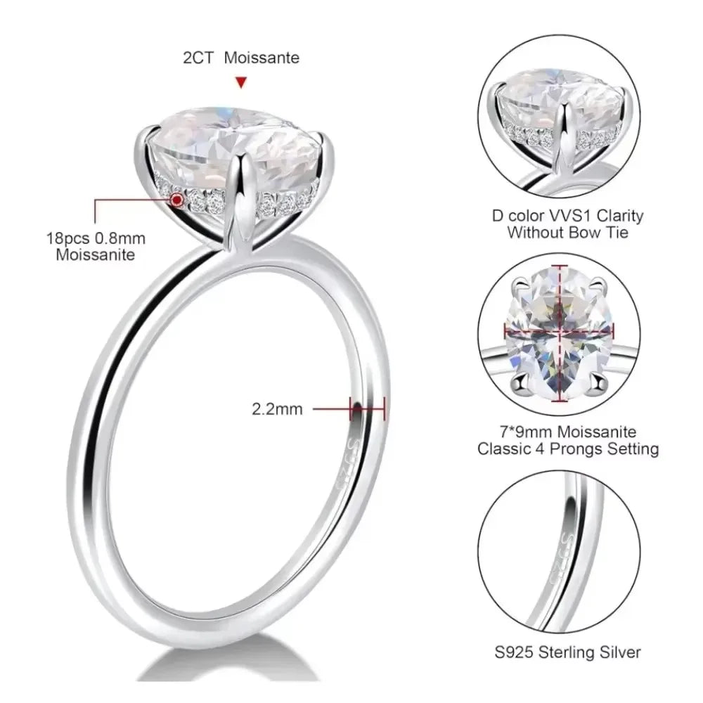 Orelia Full Moissanite Engagement Wedding Ring Set for Women 2ct Oval Cut Promise Rings & 925 Wedding Bands Lab Diamond Jewelry