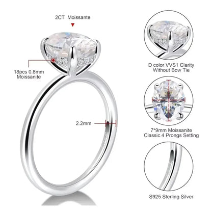 Orelia Full Moissanite Engagement Wedding Ring Set for Women 2ct Oval Cut Promise Rings & 925 Wedding Bands Lab Diamond Jewelry