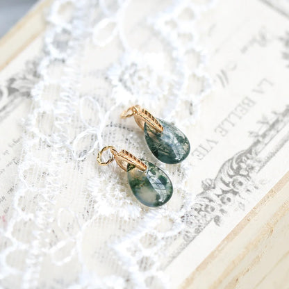 Gold plated Natural Moss Green Agate Earrings