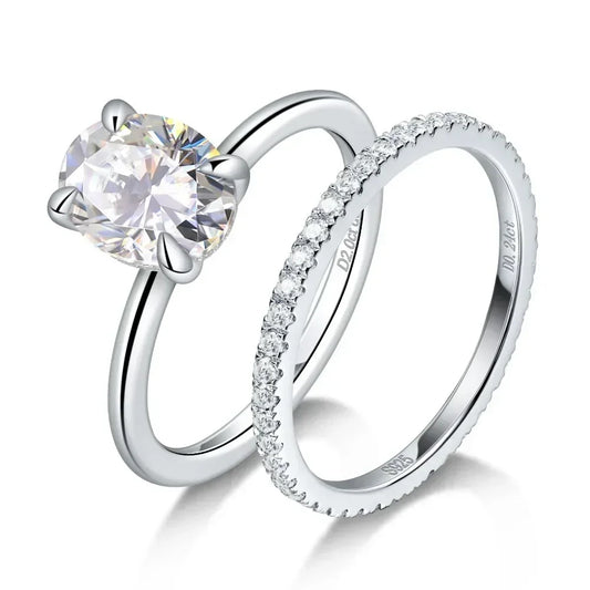 Orelia Full Moissanite Engagement Wedding Ring Set for Women 2ct Oval Cut Promise Rings & 925 Wedding Bands Lab Diamond Jewelry