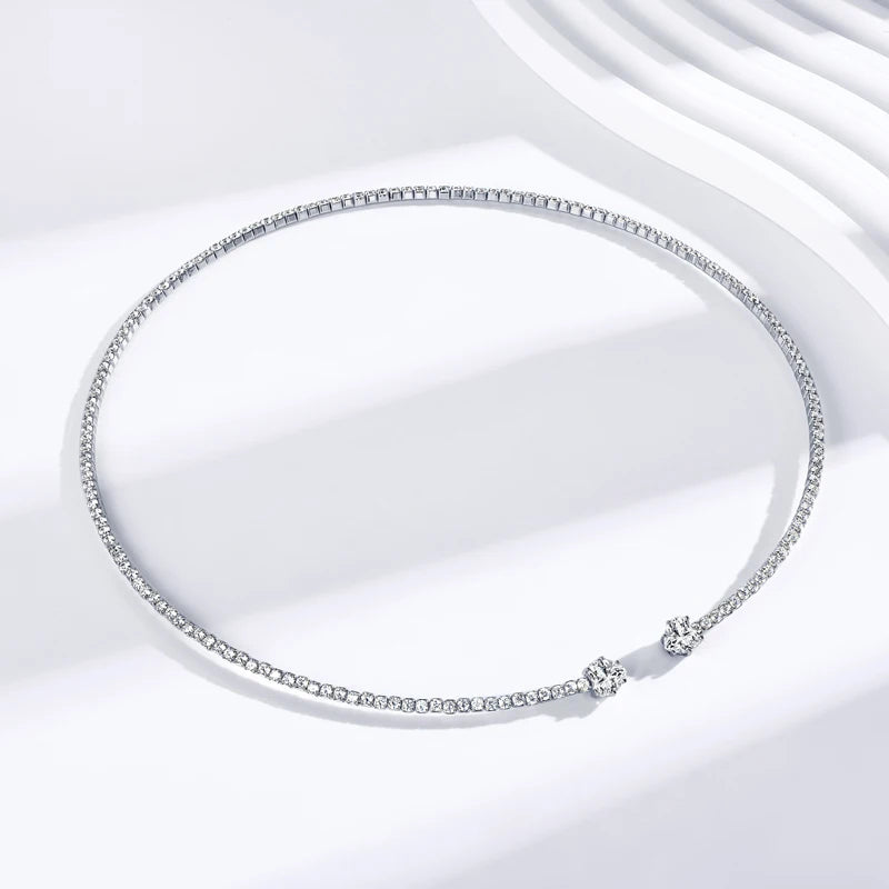 D1.60CT Heart Cut Moissanite Collar Open Tennis Necklace 925 Sterling Silver Choker for Women Fine Jewelry GRA Certificate