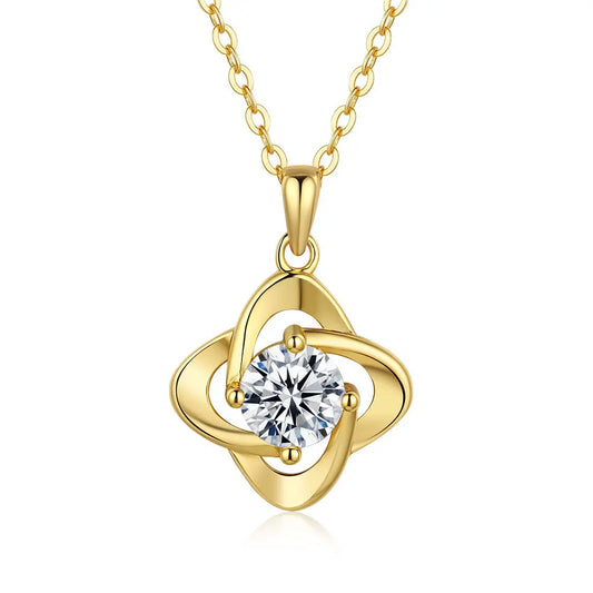 925 Sterling Silver Pendant Moissanite Necklace Ladies Plated 14K Gold