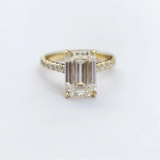 ORELIA 5 Carat 11.75x7.75mm Emerald Cut Moissanite Ring 2 mm Band Pavé Invisible Halo for Woman Wedding Jewelry