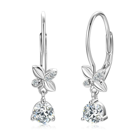 Orelia 5mm Moissanite Pendant Earring  925 Sterling Silver Flower Dangle Earrings