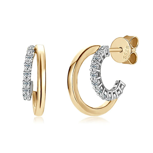 1.5mm D0.18CT Moissanite Diamond Open Hoop Earrings for Women Girls Pure 925 Sterling Silver 14k Gold Plated Stud Earrings