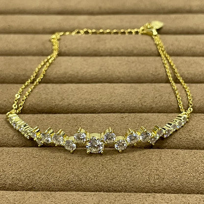 Moissanite Bracelet With Certificate 925 Sterling Silver Adjustable Double Chain Bracelets for Women Wedding Jewelry Gift