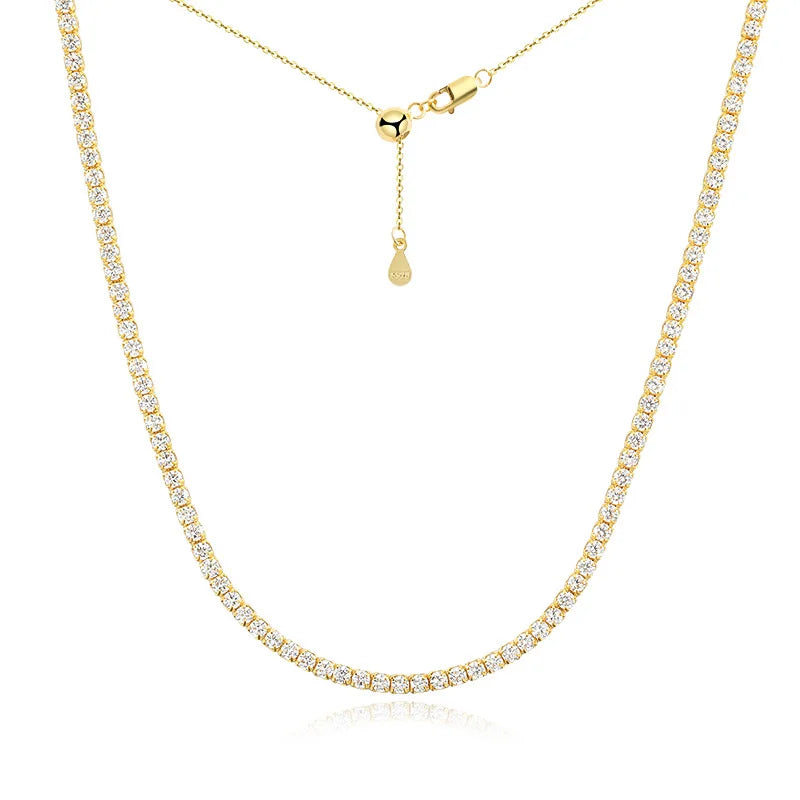 2mm All moissanite Tennis Necklace for Women Man Adjustable Choker Chain 100% 925 Sterling Silver Jewelry