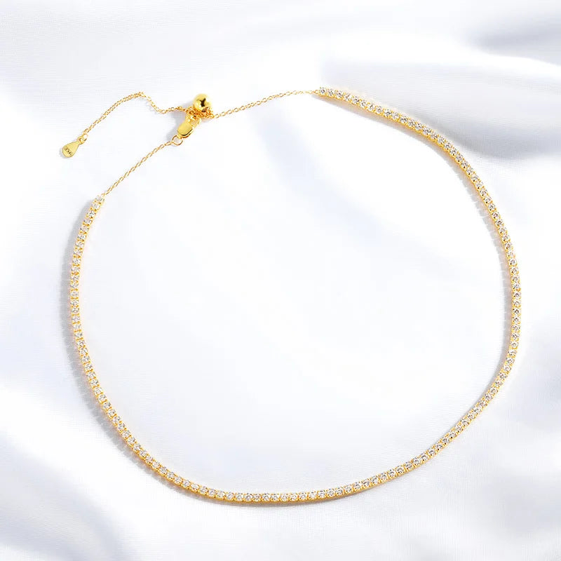 2mm All moissanite Tennis Necklace for Women Man Adjustable Choker Chain 100% 925 Sterling Silver Jewelry