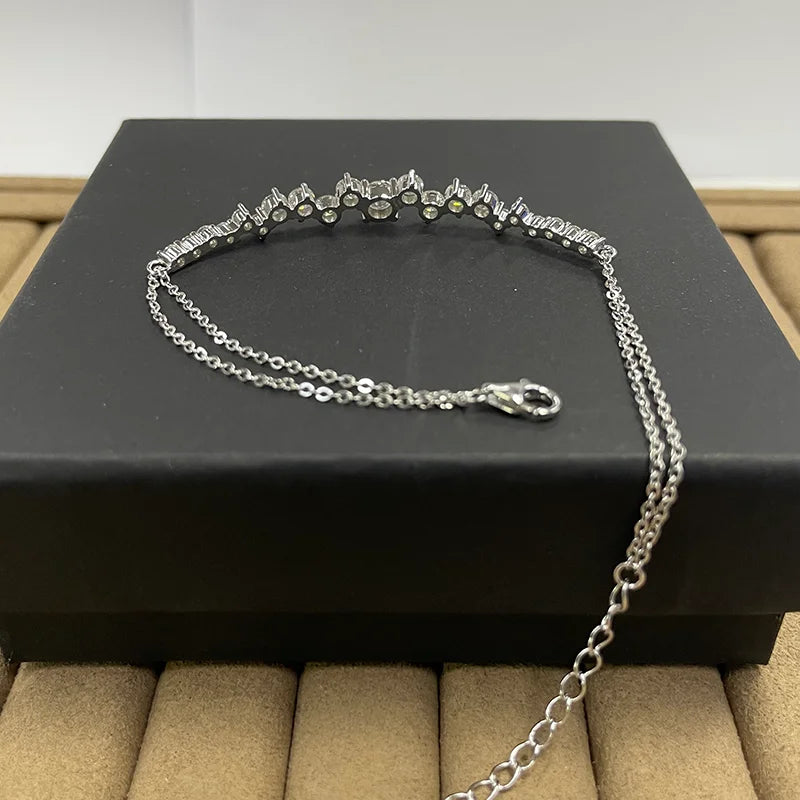 Moissanite Bracelet With Certificate 925 Sterling Silver Adjustable Double Chain Bracelets for Women Wedding Jewelry Gift