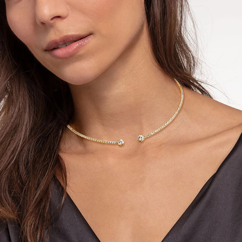 D1.60CT Heart Cut Moissanite Collar Open Tennis Necklace 925 Sterling Silver Choker for Women Fine Jewelry GRA Certificate