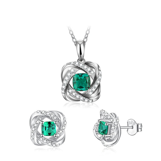 S925 Sterling Silver Lab Grown Emerald Gemstone Jewelry Set
