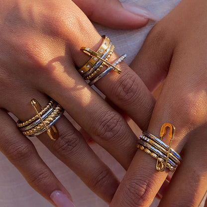 Zircon Pin 18K Plated Gold Ring