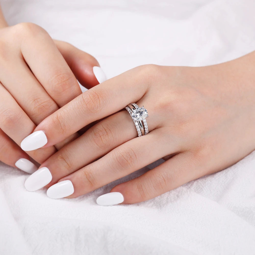 Orelia Full Moissanite Engagement Wedding Ring Set for Women 2ct Oval Cut Promise Rings & 925 Wedding Bands Lab Diamond Jewelry