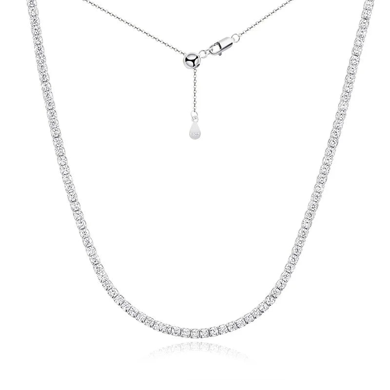 2mm All moissanite Tennis Necklace for Women Man Adjustable Choker Chain 100% 925 Sterling Silver Jewelry