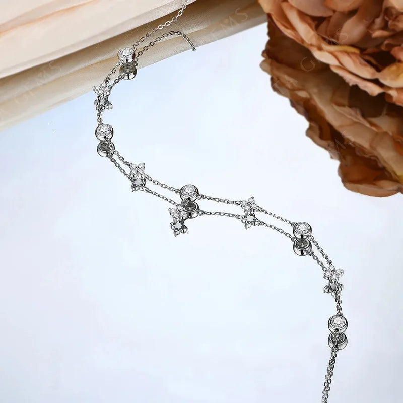 925 Silver White Gold Plated Flowers Pendent Necklace