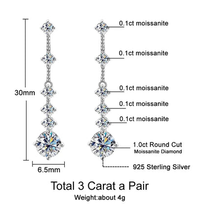 Moissanite Dangle Earrings For Women 3ct a Pair D Color VVS1 Diamond Long Tassel Ear Drops 925 Sterling Silver Fine Jewelry Gift