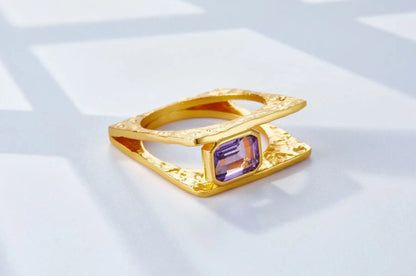 925 Silver Gold Plated Hollow Duet Statement Rings