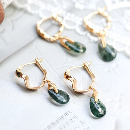 Gold plated Natural Moss Green Agate Earrings
