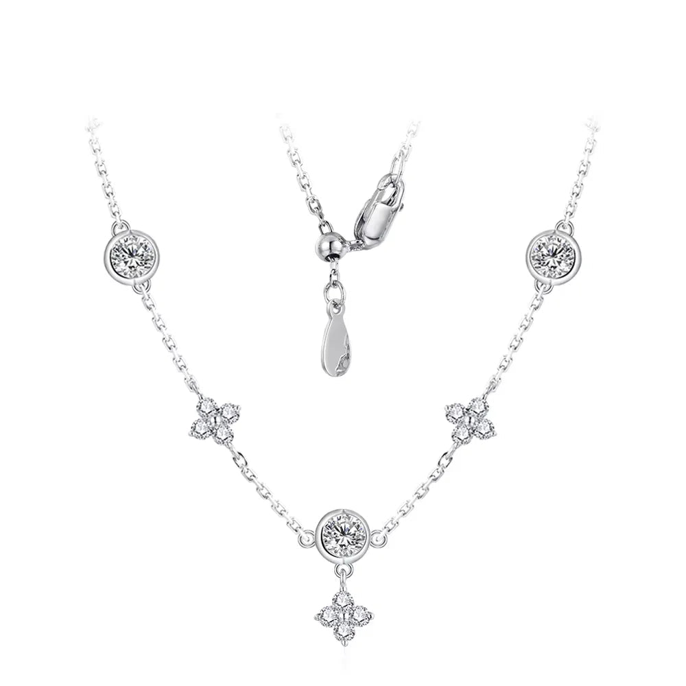 925 Silver White Gold Plated Flowers Pendent Necklace