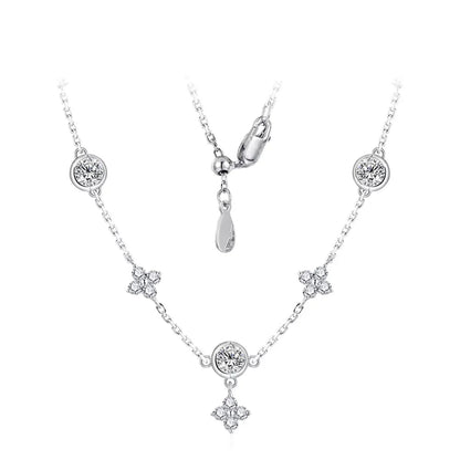 925 Silver White Gold Plated Flowers Pendent Necklace